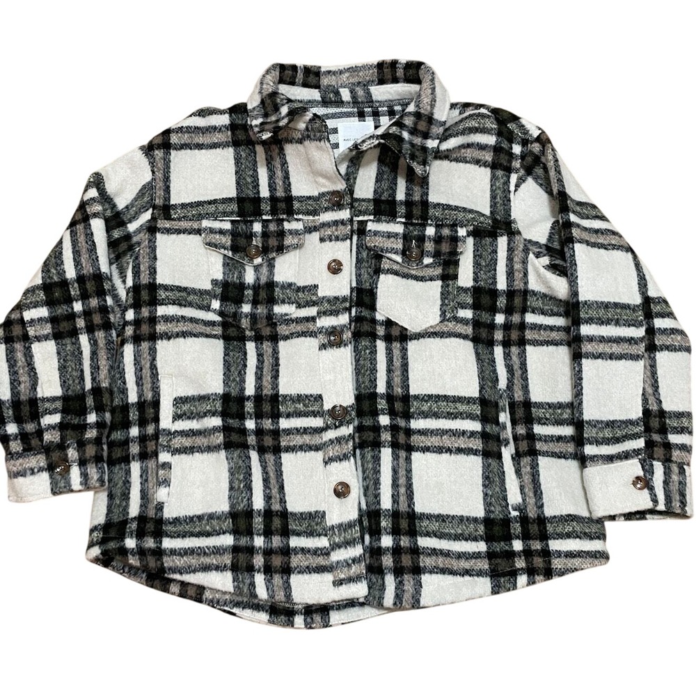 Avec Les Filles Women's 3X Plaid Shacket Shirt Jacket Button Front Cream Black